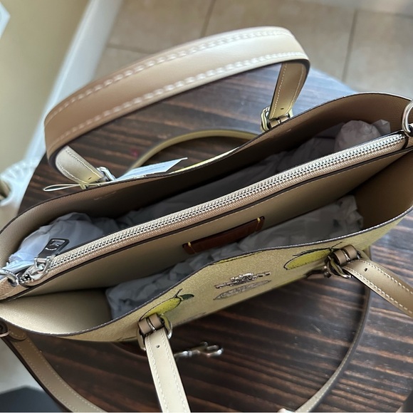 Coach Mollie Tote Bag 25 With Lemon Print Tote in Yellow and Tan - Picture 9 of 14
